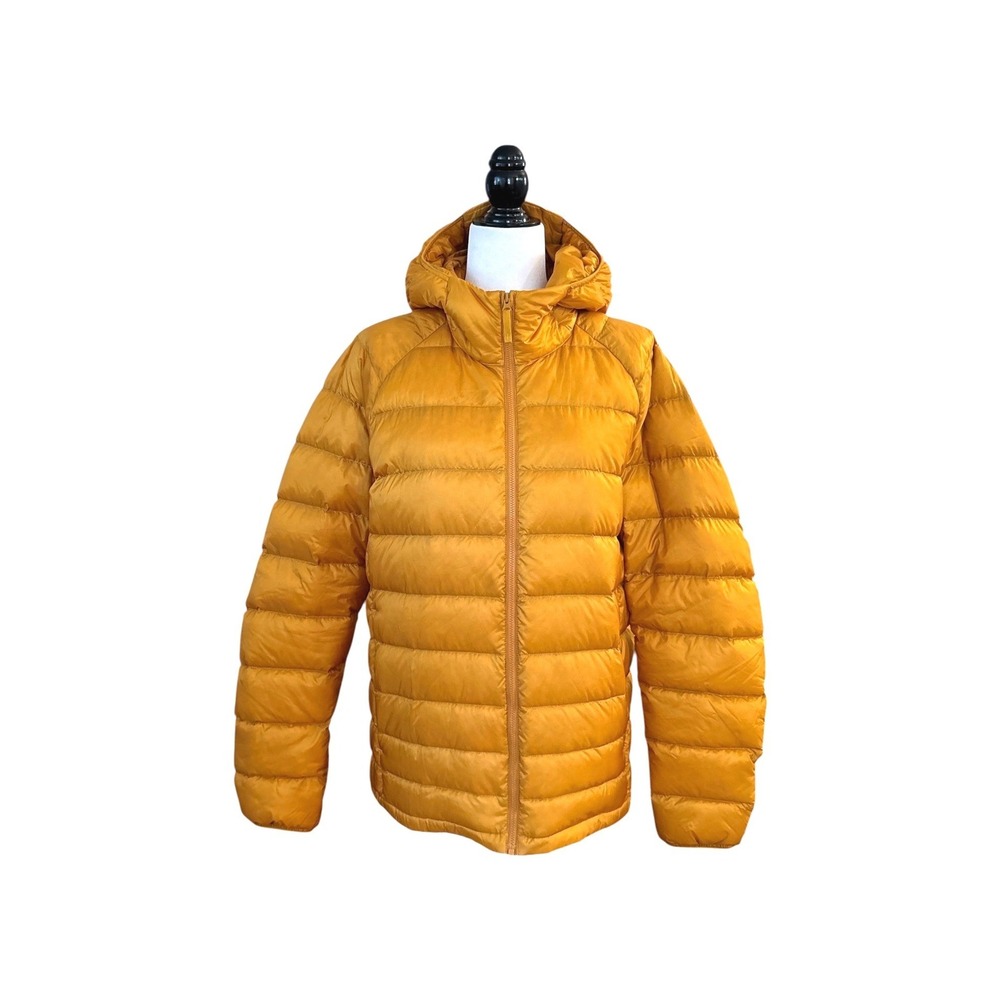 Uniqlo Ultra Light Down Hooded Puffer Jacket Mustard Yellow Packable Women's M